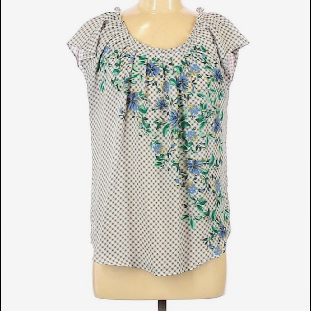 LC Lauren Conrad Checkered Floral Blouse